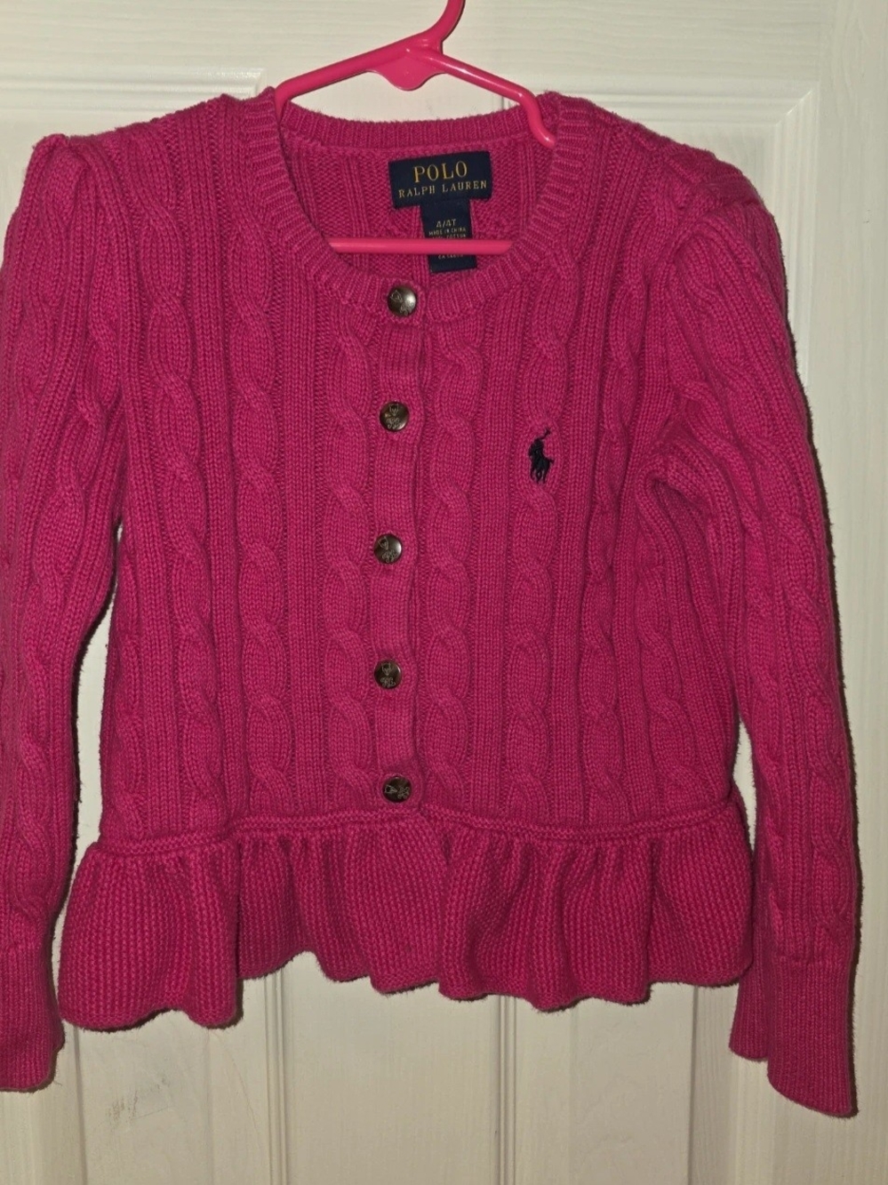 Polo by Ralph Lauren Hot Pink Cable-Knit Peplum Cardigan